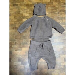 Just One You Made by Carter's Baby‎ Bear Ear Knit Sweater Pants Hat Set NB Brown